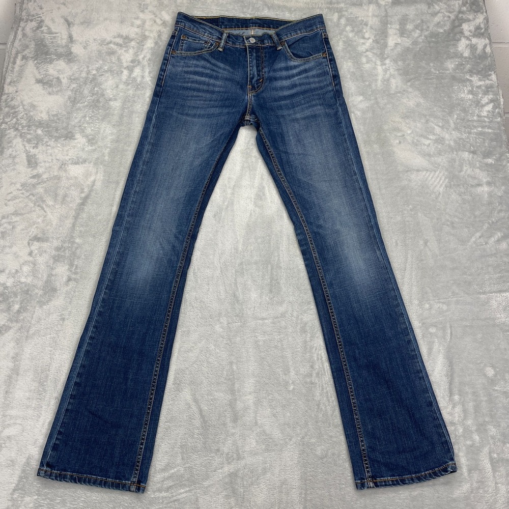 Levi's Jeans Mens 30x34 Blue Denim Whiskered Faded Stretch 527 Slim Bootcut Leg